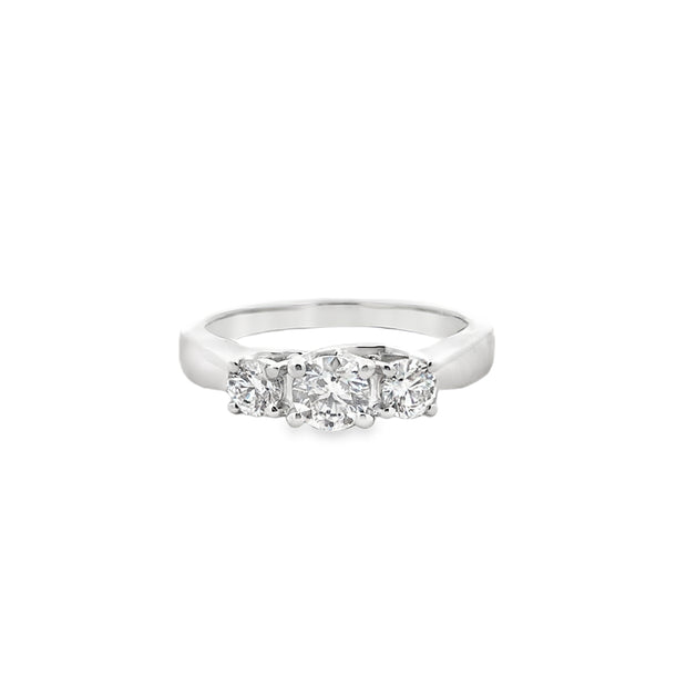 14k White Gold Round Three Stone Natural Diamond Engagement Ring