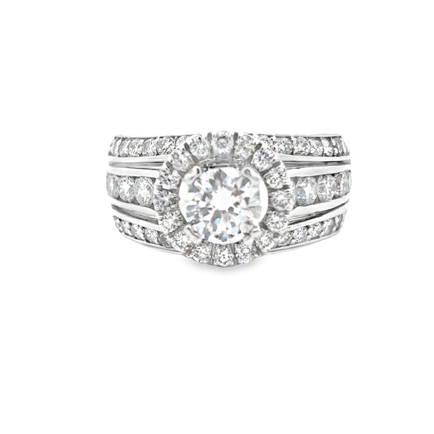 14K White Gold Engagement Ring With 38 Round Diamonds 1.65Ct Tdw I1 HI, CZ Center