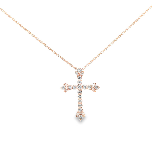 14kt Yellow Gold Cross Pendant With 16 Round Shaped Diamonds And 8 Bag