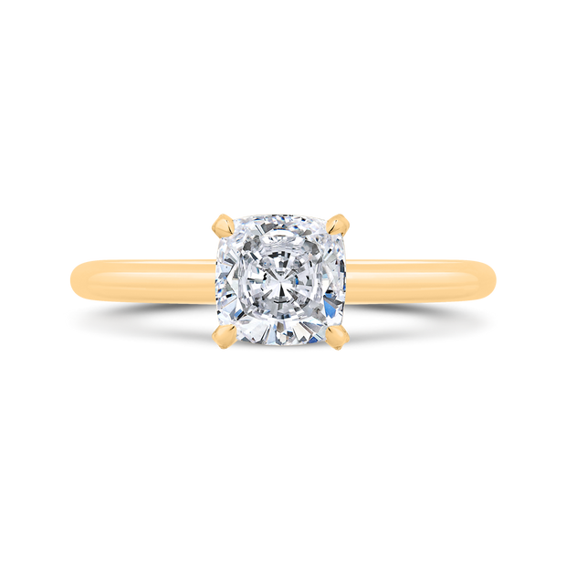 14K Yellow Gold Cushion Cut Diamond Solitaire Engagement Ring (Semi-Mo