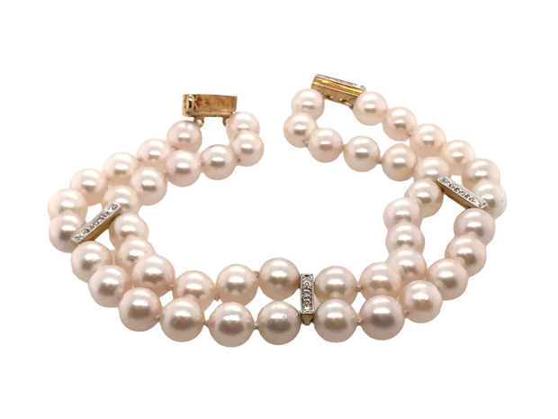 Vintage Double Strand Pearl Bracelet With 14k Yellow Gold “Longevity” Clasp  – Exeter Jewelers