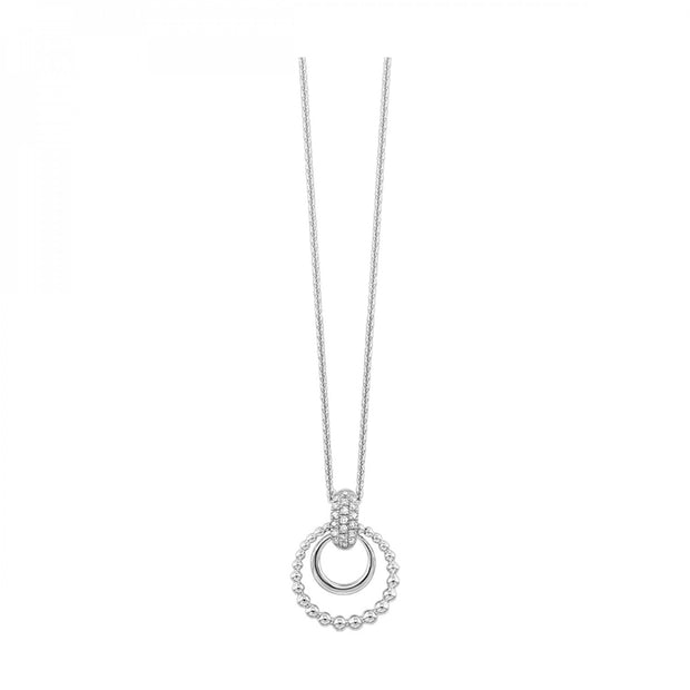 Sterling Silver Double Circle Pendant With 19 Round Diamonds .10tdw H/