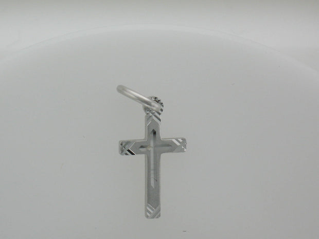 Sterling Silver Small Cross With Diamond Cutting And Sandblast Finish.