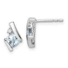 10kt White Gold Cushion Cut Aquamarine and Diamond Earrings