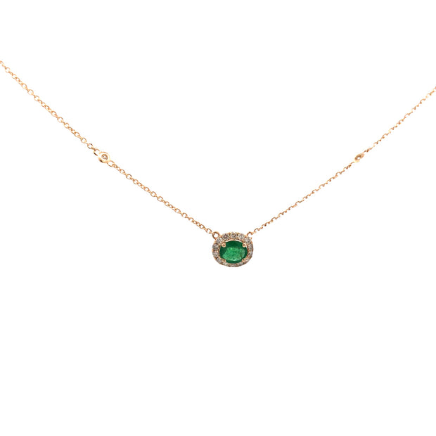 14kt Yellow Gold  Diamonds By The Yard Necklace With .48 Oval Emerald