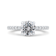 14K White Gold Round Diamond Engagement Ring Mounting With 41 Diamonds