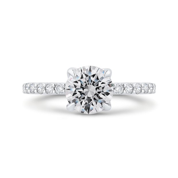 14K White Gold Round Diamond Engagement Ring Mounting With 41 Diamonds