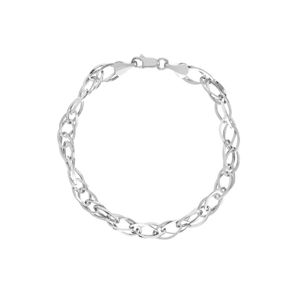 14Kt White Gold Hollow Olympia Link Bracelet 7.25 Inch