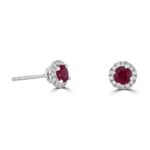 14kt White Gold Studs With 2 4mm Round Rubies At.57tcw And 28 Round Di