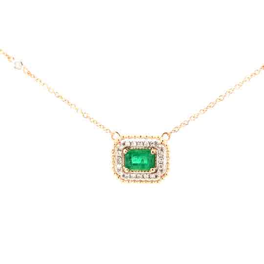 14kt White/Yellow Gold Double Layer Pendent With Emerald Cut Emerald C