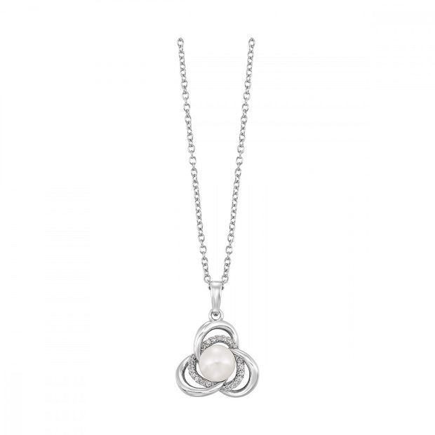 Sterling Silver Locking Circle Pendant With Pearl Center and CZ's