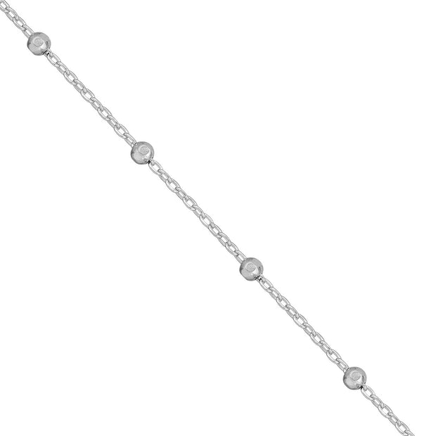 10kt White Gold Faceted Bead Saturn Chain Anklet 10 Inch