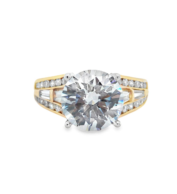 14k Yellow Gold Channel Set Round And Baguette Natural Diamond Engagement Ring