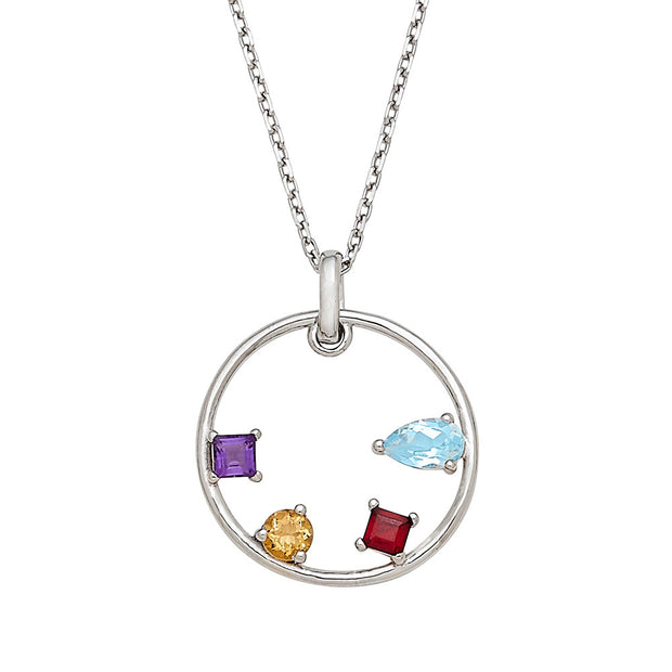 .925 Silver Pendant With Square Amethyst, Round Citrine, Princess Cut