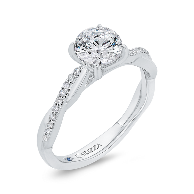 14K White Gold Diamond Engagement Ring Mounting With 21 Diamonds .10 T