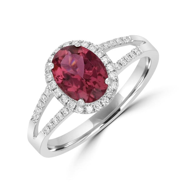 14kt White Gold Ring With A .66tcw 5x7mm Oval Shaped Pink Tourmaline S