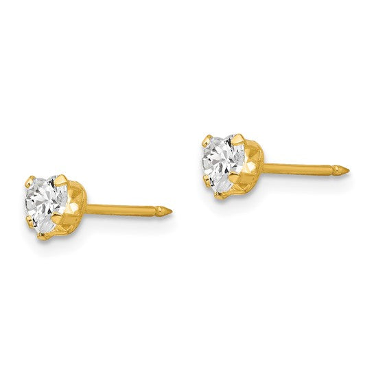 14K Yellow Gold 4MM Clear Heart CZ Piercing Stud