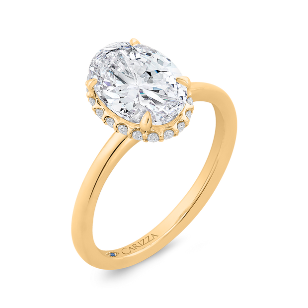 14K Yellow Gold Oval Cut Diamond Solitaire Engagement Ring (Semi-Mount