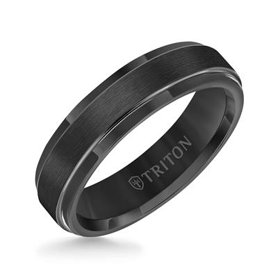 6mm Black Tungsten Carbide Satin Finish Flat Center with Bright Step E