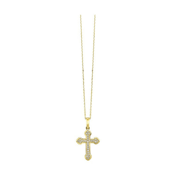 14kt Yellow Gold Cross Pendant With 28 Round Diamonds .28tdw .10 H/I I