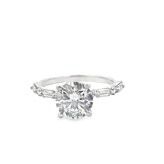 14kt White Gold Ring With 1.50ct CZ Center With 6 Round Diamonds and 4