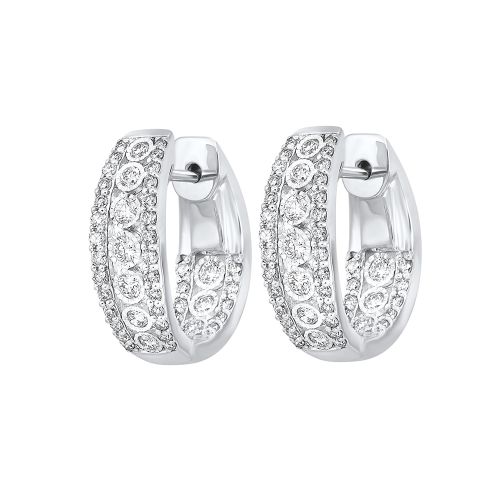 14kt White Gold Diamond Hoop Earrings With 96 Round Diamonds 1.00tdw G