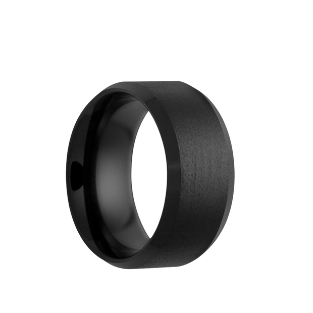 6mm Black Ceramic Bevel Edge Satin Center Band Size 10