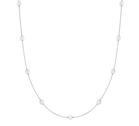 Sterling Silver Shell Pearl Station Chain Necklace