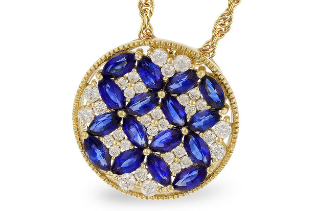 14kt Yellow Gold Circle Necklace With 16 Marquise Shapped Sapphires 1.