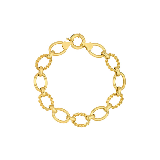 14kt Yellow Gold Polished and textured Oval Link Bracelet