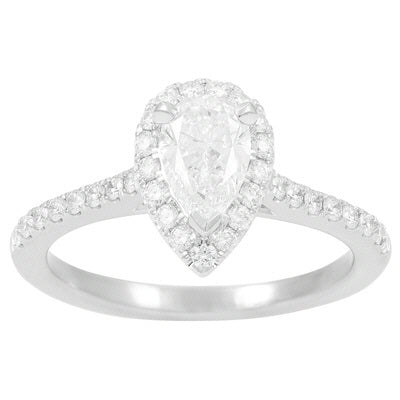 14Kt White Gold Engagement Ring With 1.08Ct Pear Shaped Center SI1 G D