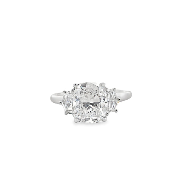 14k White Gold Shield And Elongated Cushion Cut Three Stone Lab-Grown Diamond Engagement Ring