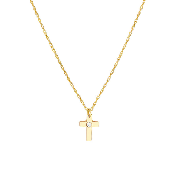 14kt Yellow Gold Cross Necklace With 1 Round Diamond .01tdw