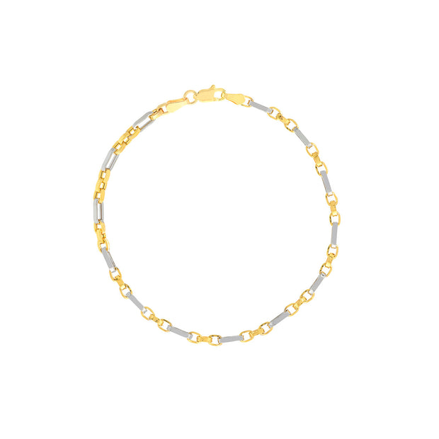 14kt Yellow/Gold Tone 3+1 Square Figaro and Rolo Link Bracelet