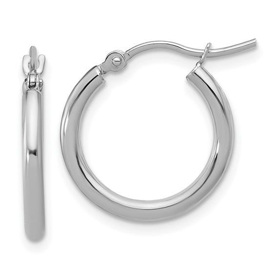 10k White Gold Polished 2x17.5mm Lightweight Tube Hoop Earrings