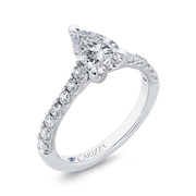 14K White Gold Pear Diamond Engagement Ring Mounting With 17 Diamonds