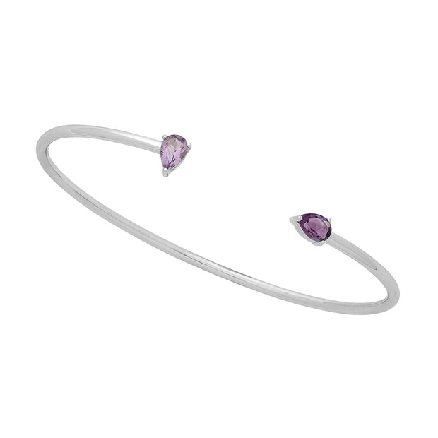 .925 Silver Bangle With Pear Shaped African And Brazilian Amethyst