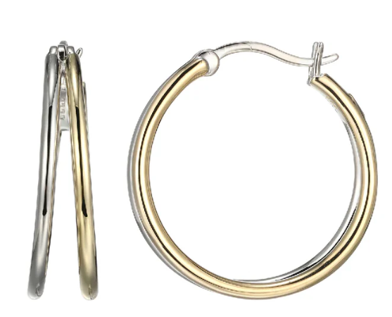 Sterling Silver ELLE "Simpatico" Rhodium and Gold Plated Hoop Earring