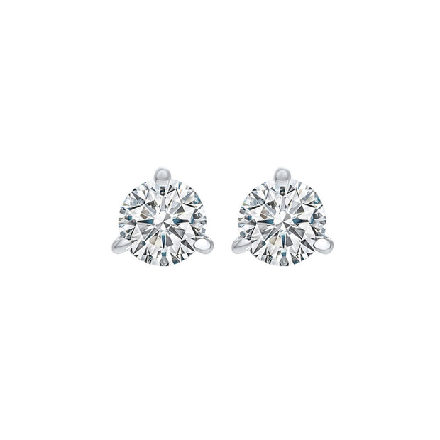 18Kt White Gold 3 Prong Diamond Stud Earrings With 2 Round Diamonds .4