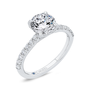 14K White Gold Round Diamond Engagement Ring Mounting With 41 Diamonds