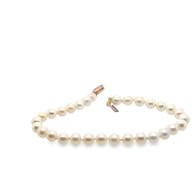 Vintage 10Kt Yellow Gold Pearl Bracelet 5-5.5Mm White Akoyas 30 Pearls