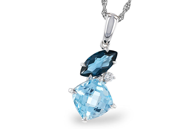 14kt White Gold Pendant With Cushion Cut Blue Topaz and Marquise Shape