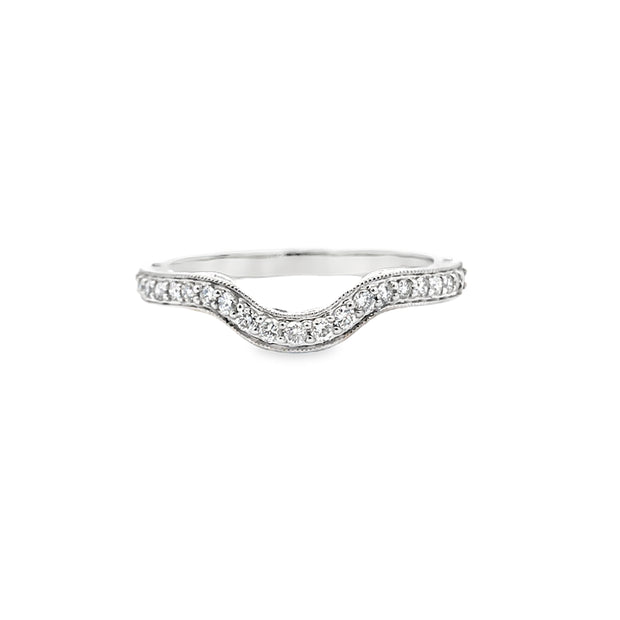 14Kt White Gold Diamond Wedding Band With 21 Round Diamonds Tapering Down The Sides .16Ct Tdw I1 HI, Size 6.5 Goes With 100-911