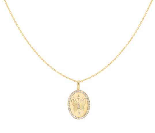 Sterling Silver Yellow Gold Plated Butterfly Pendant Necklace