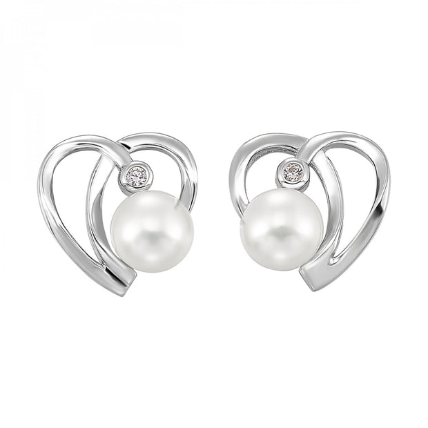 Sterling Silver Heart Earrings With Pearl