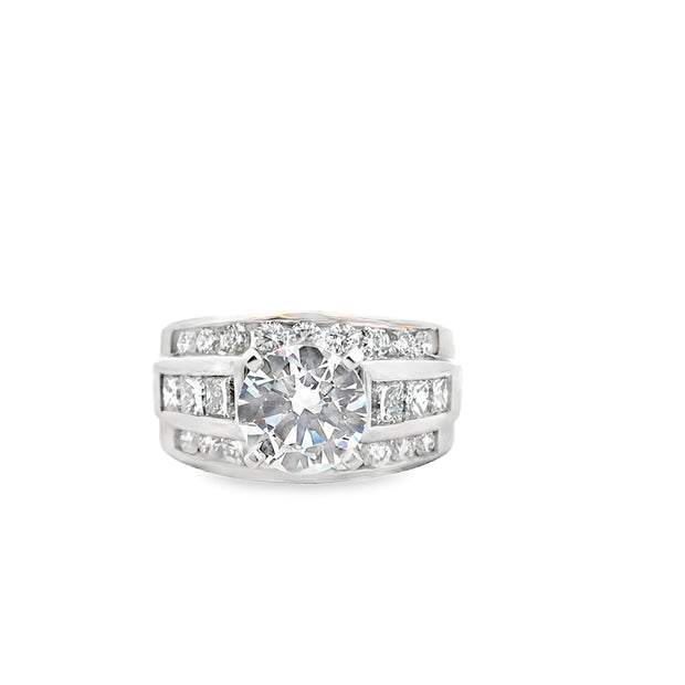 14kt White Gold 3 Row Engagement Ring With 8 Princess Cut Dimaonds .89