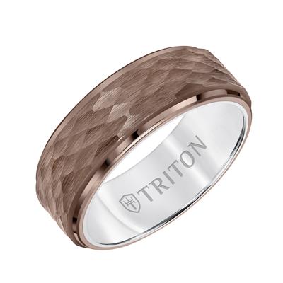 8MM Espresso Tungsten Carbide Ring - Hammered Center and Step Edge