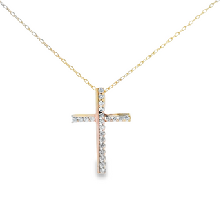 10kt Yellow Gold Cross With 22 Round Diamonds .25tdw H/I I1