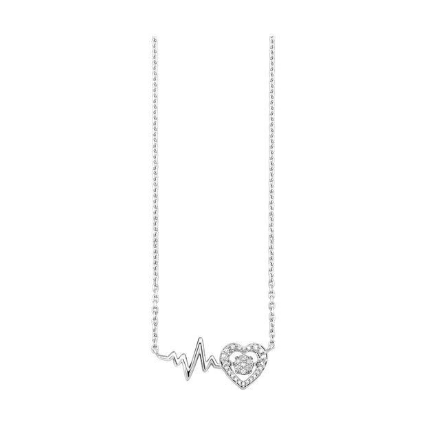 Sterling Silver Heartbeat Pendant With 7 Round Diamonds 1/5ct on 18 In