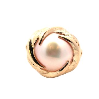 Vintage 10Kt Yellow Gold Ring With One 10Mm Mabe Pearl Center Finger S